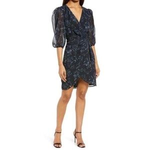 Halogen Faux Wrap Floral Dress Chiffon In Bali Black